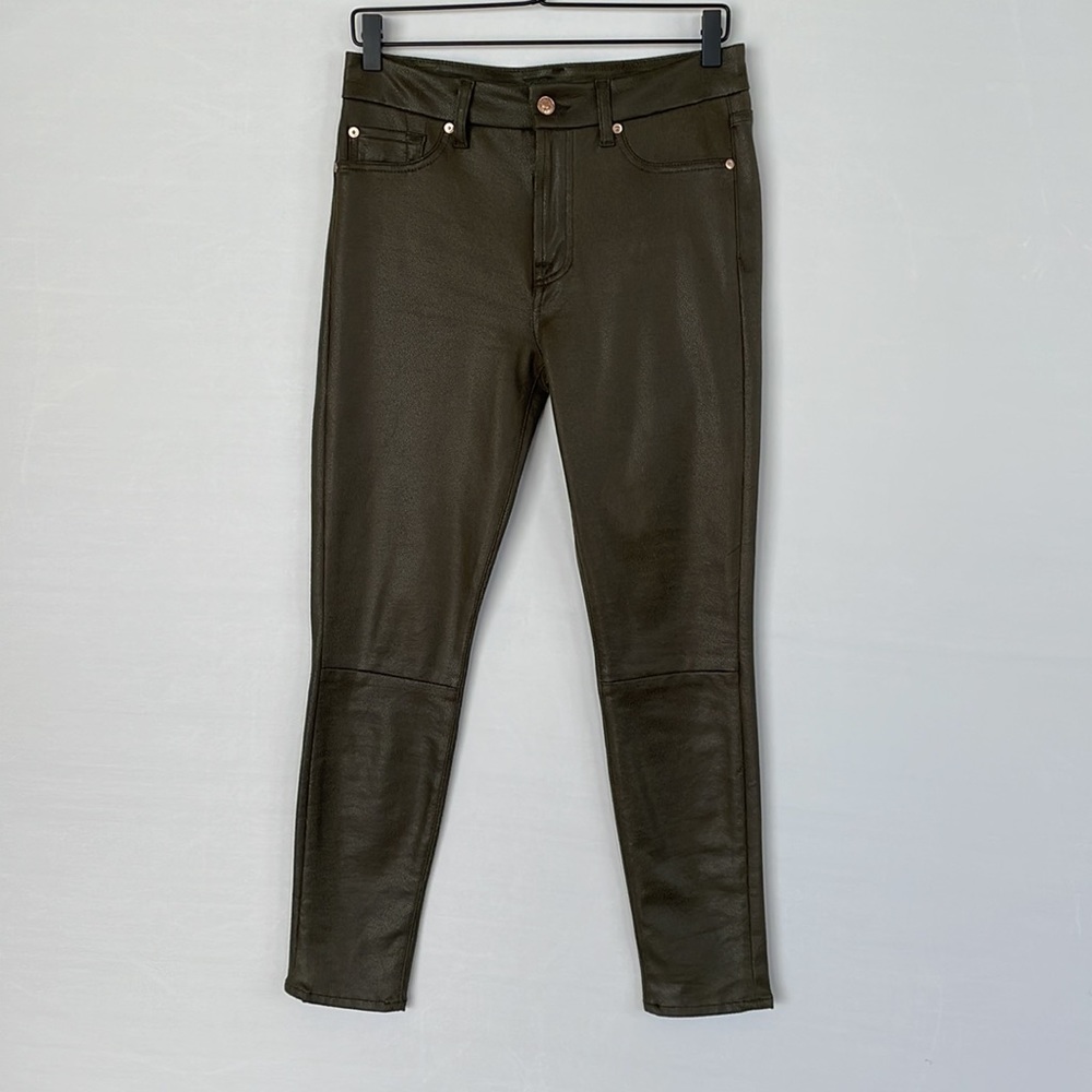 7 For All Mankind Faux Leather Pants Olive Sz 29